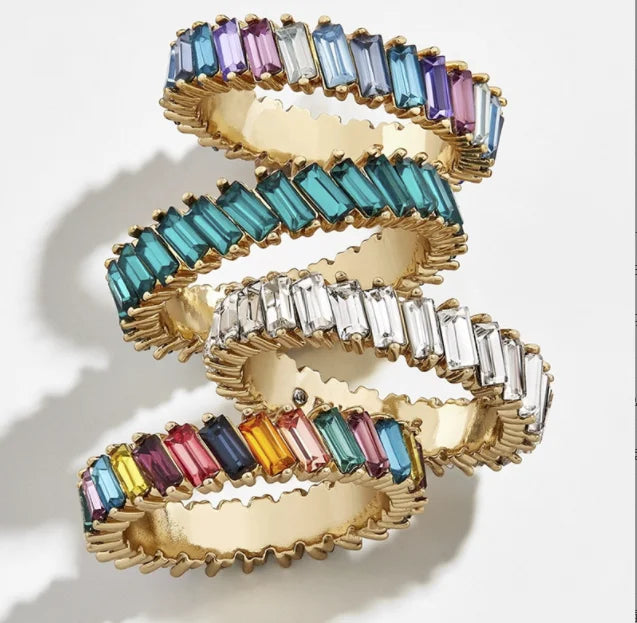 Alloy Multicolored Ring Irregular Square Zircon Crystal 5g Trendy Women's Gemstone Rings Geometric OUYA Claw Setting 10pcs