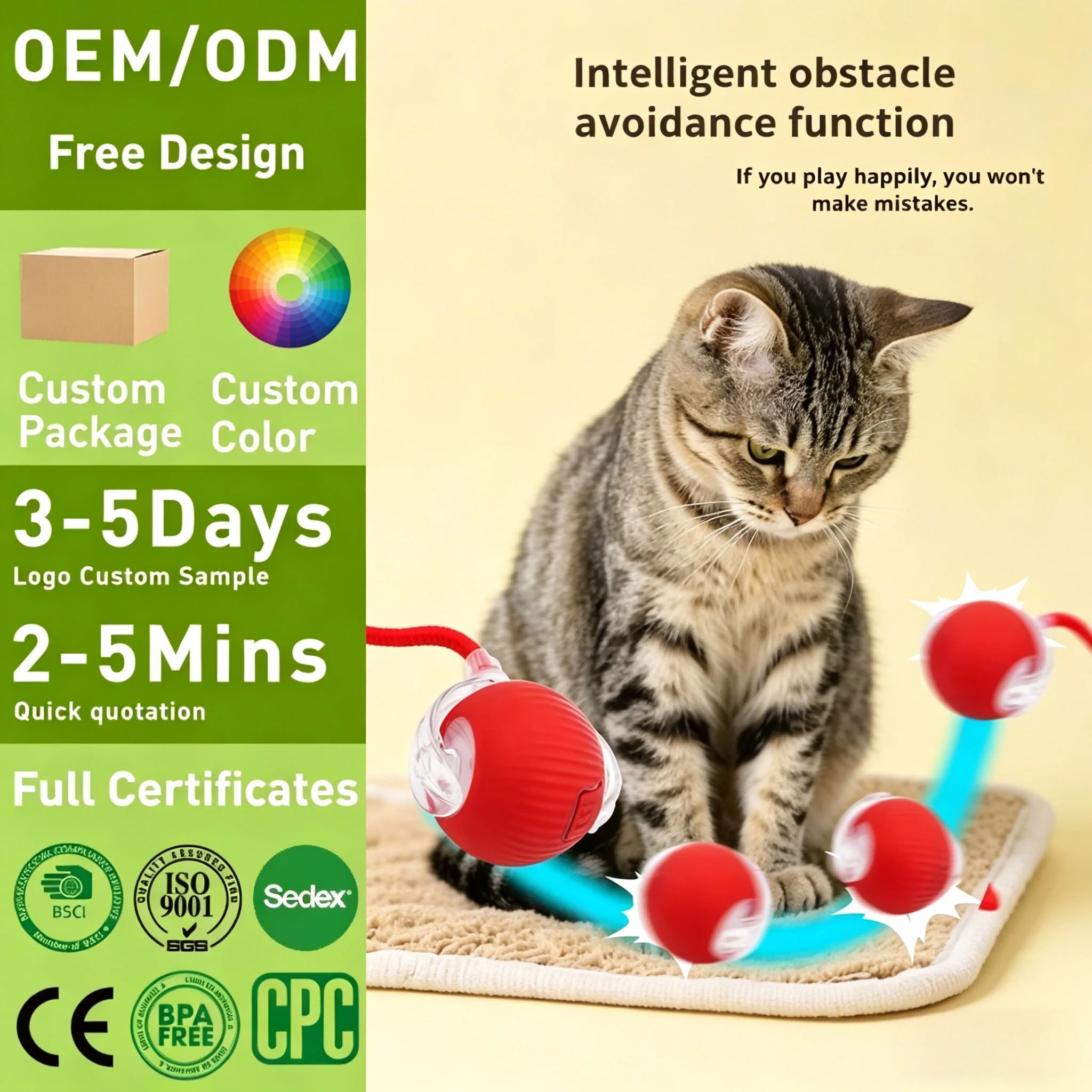 OEM/ODM New Design 360Â° Smart Automatic Interactive Dog Smart Ball Toy Interactive Cat Toys Rolling Ball with USB Charger