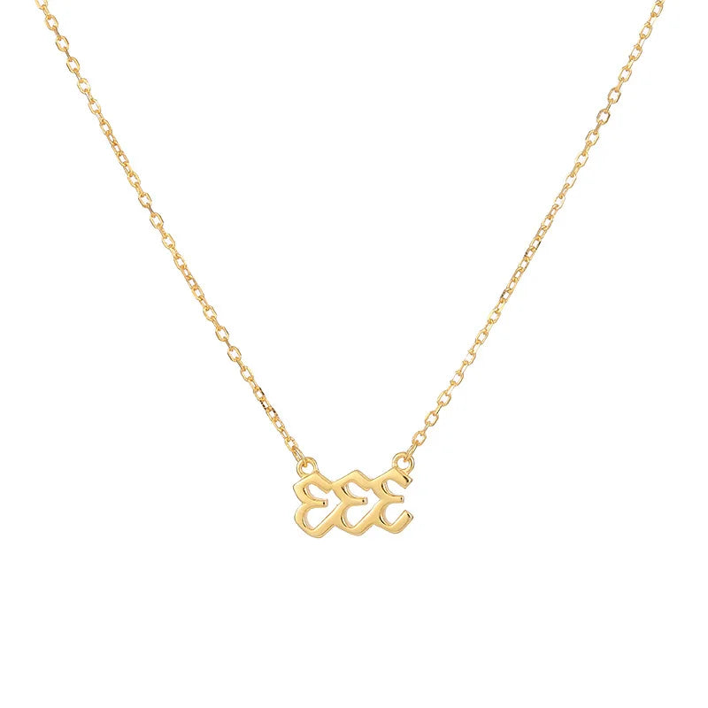 Wholesale Fashion Jewelry 925 Sterling Silver Good Luck Number 333 Charm Gold Plated Couple Necklaces for Woman