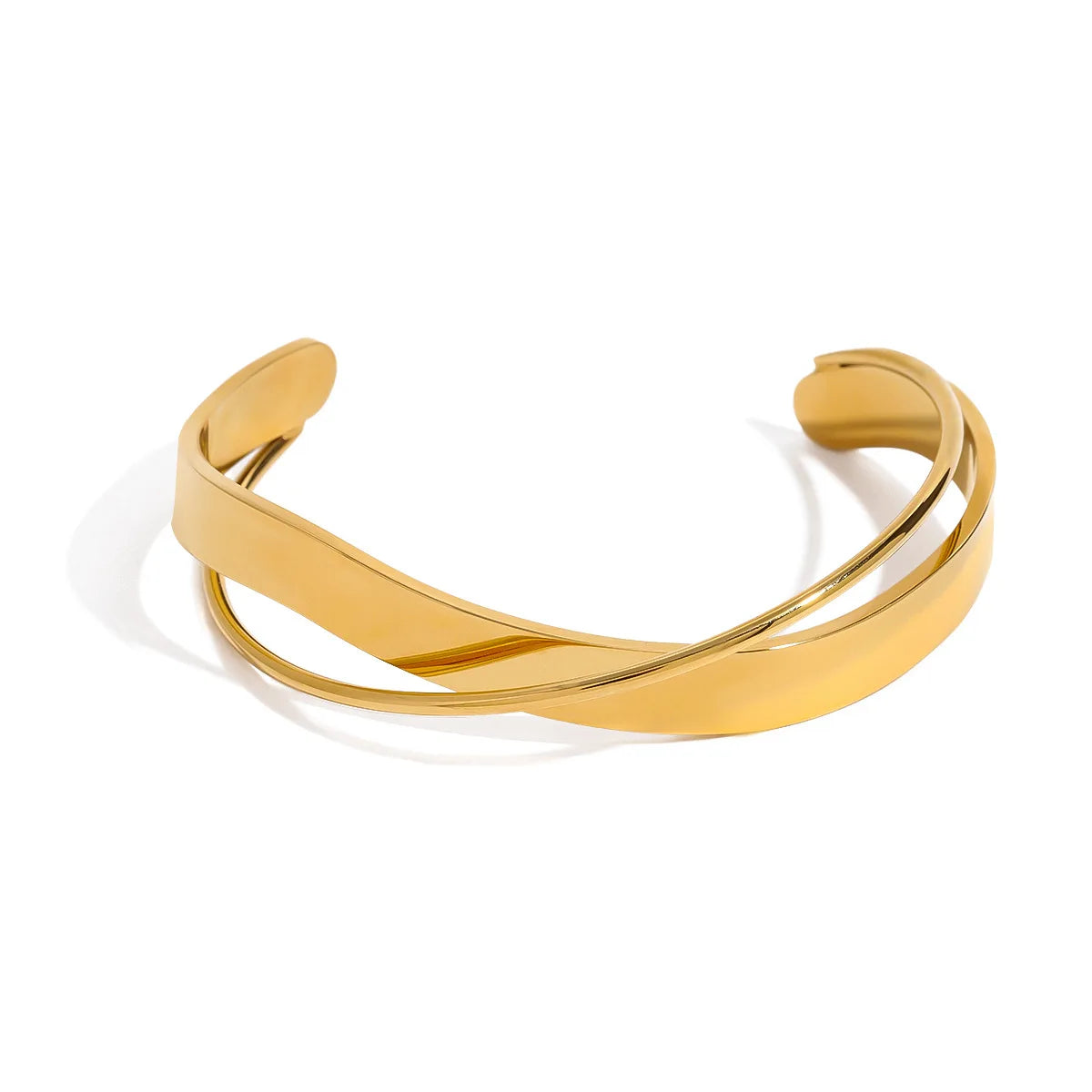 N&S Modern Minimalist 18K Gold Stainless Steel Women's Open Bangle Bracelet European and American Crossed Fashion Style