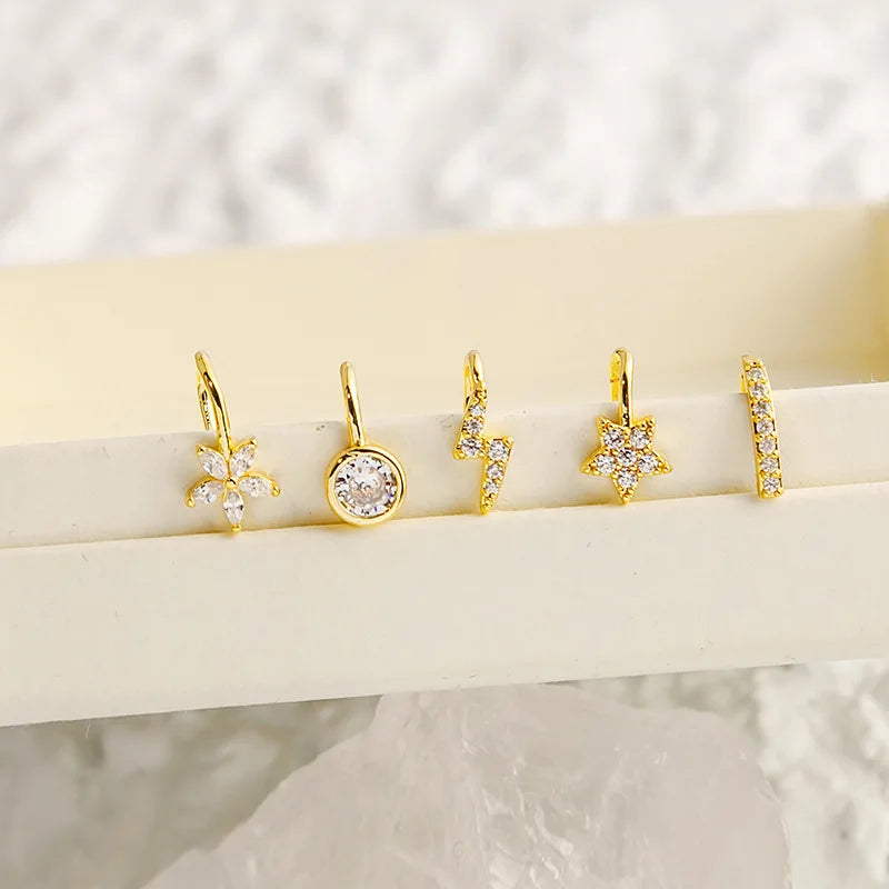 40 Designs Copper 18k Gold Plated Non Piercing Nose Clip U Shaped Cubic Zircon Flower Heart Crown Fakes Nose Ring for Women