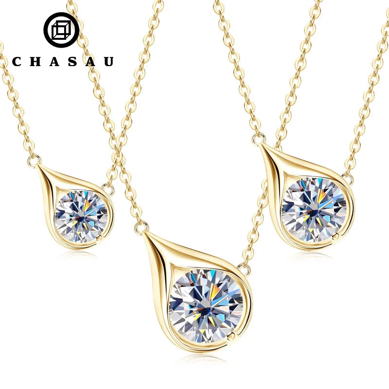 925 Silver 8mm 9mm Charm Choker with D Color VVS1 1CT 6.5MM Moissanite Pendant Golden Silver Link Chain Necklace