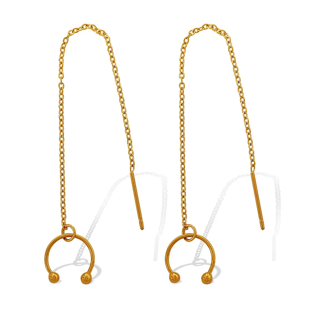 Personalized Detachable Long Fringed Chain Earring  Stainless Steel Gold Plated 18K  Ear Cuff Line Earrings for Girls