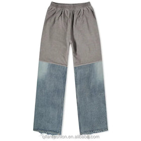 Custom Washed Damaged Wide Leg Vintage Washed Trouser Patched Jeans for Men