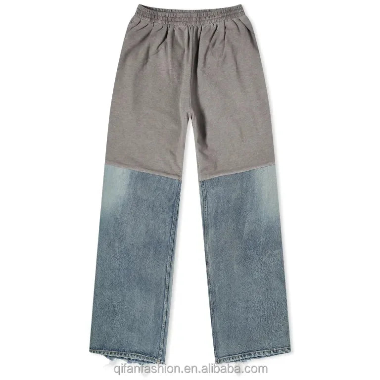 Custom Washed Damaged Wide Leg Vintage Washed Trouser Patched Jeans for Men