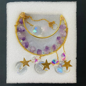 Wholesale Crystals Decor Sun Catcher Ornament Prism Suncatchers Raw Amethyst Moon Crystal Suncatchers