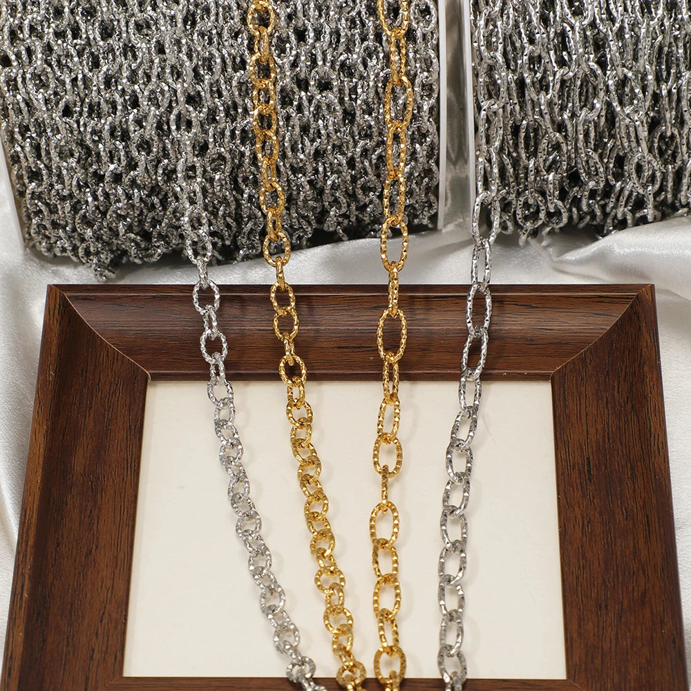 304 Stainless Steel Elliptical Round Star Cross Chain in Roll Oval Chain Bracelet Necklace for DIY Jewelry Accessories