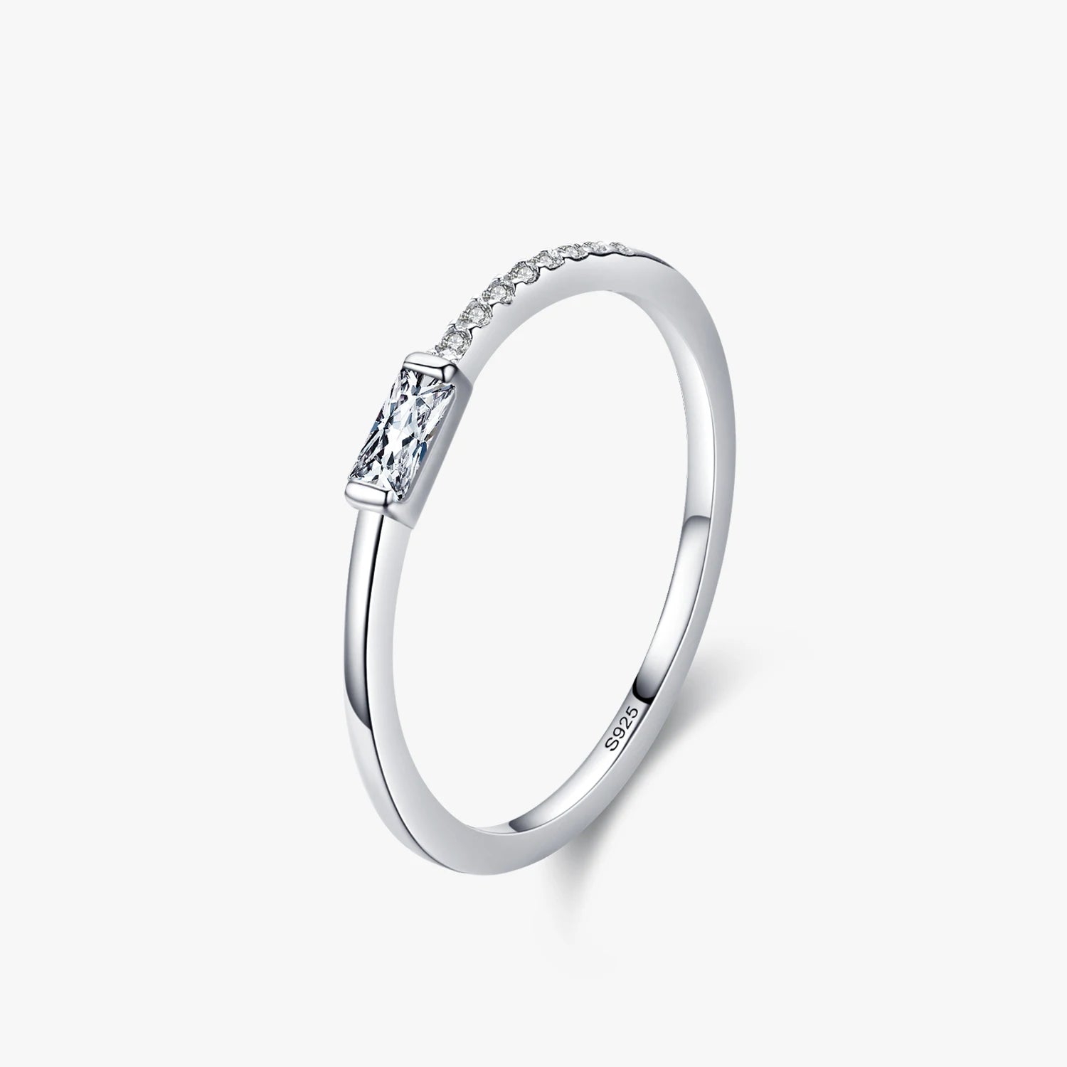 Ailmay Genuine 925 Sterling Silver Personality Simple Rectangle Clear Zircon Rings Fine Female Fashion Engagement Jewelry