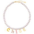 Beaded Diy Multicolor  Personalised Custom Choker Letter Charms Pearl Initial Necklace