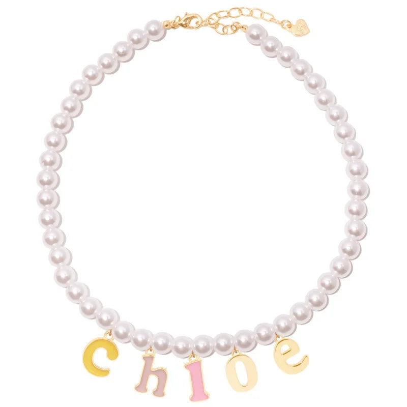 Beaded Diy Multicolor  Personalised Custom Choker Letter Charms Pearl Initial Necklace