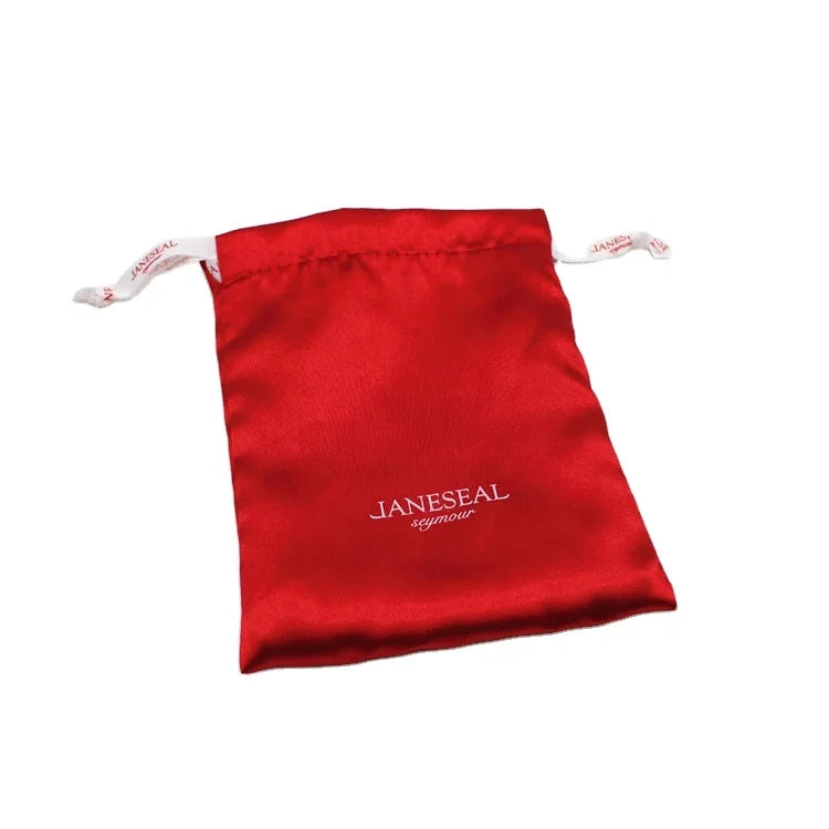 Custom Eco-friendly Silk Satin Drawstring Pouch with Silk Screen Printed Logo Red Jewelry Bag Custom Size Gift Bag