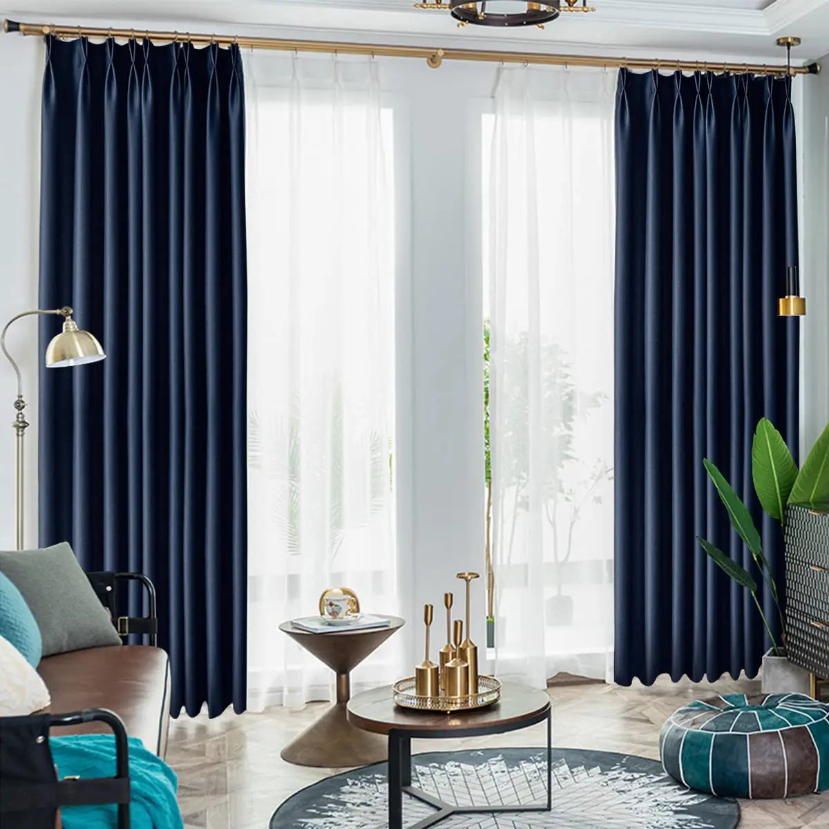 Modern Pleated Polyester Curtain for Living Room Fire Retardant and Blackout Wholesale Woven Techniques