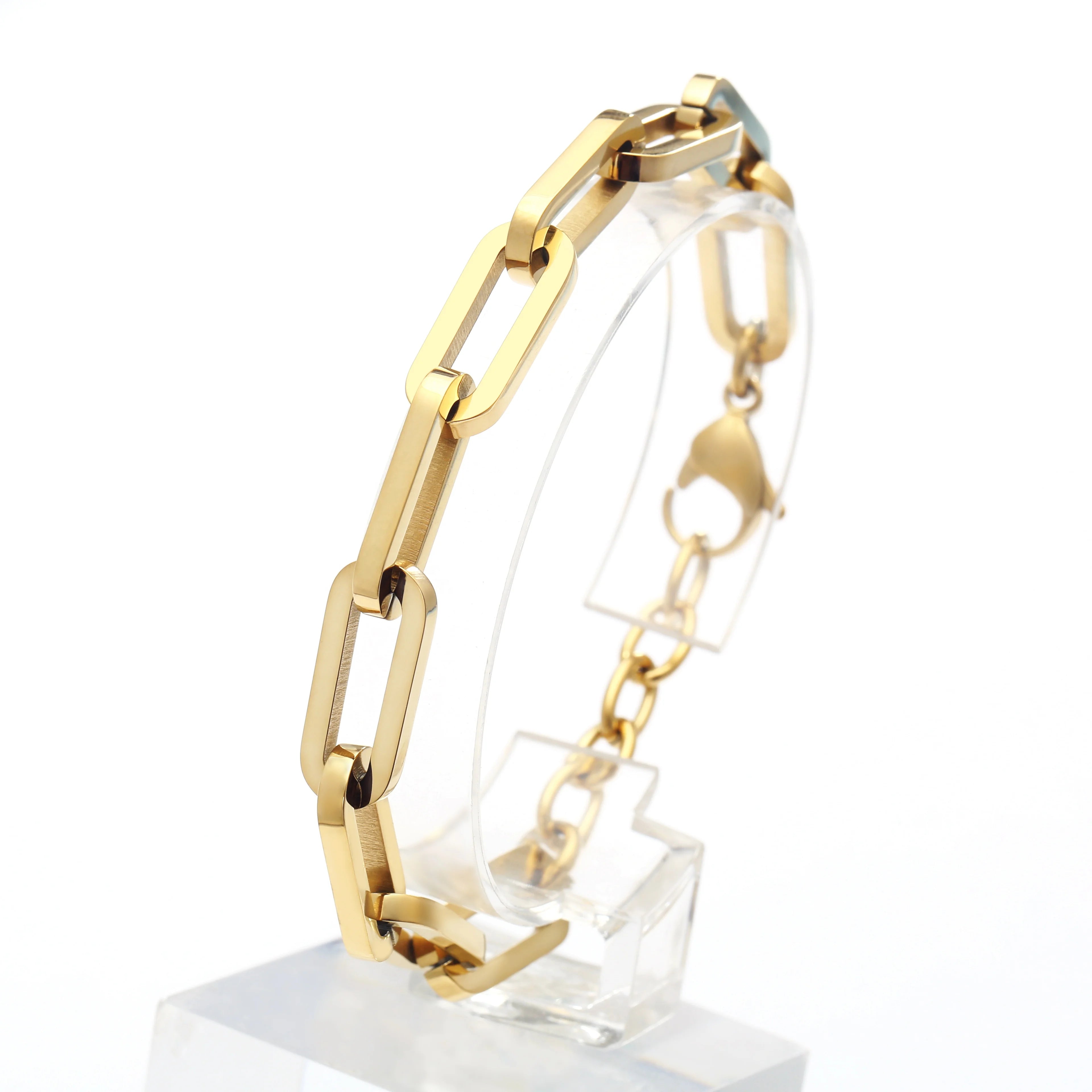 2021 Thick Baroque Style Gold Plated Stainless Steel  Paper Clip Chain Bracelet for Woman