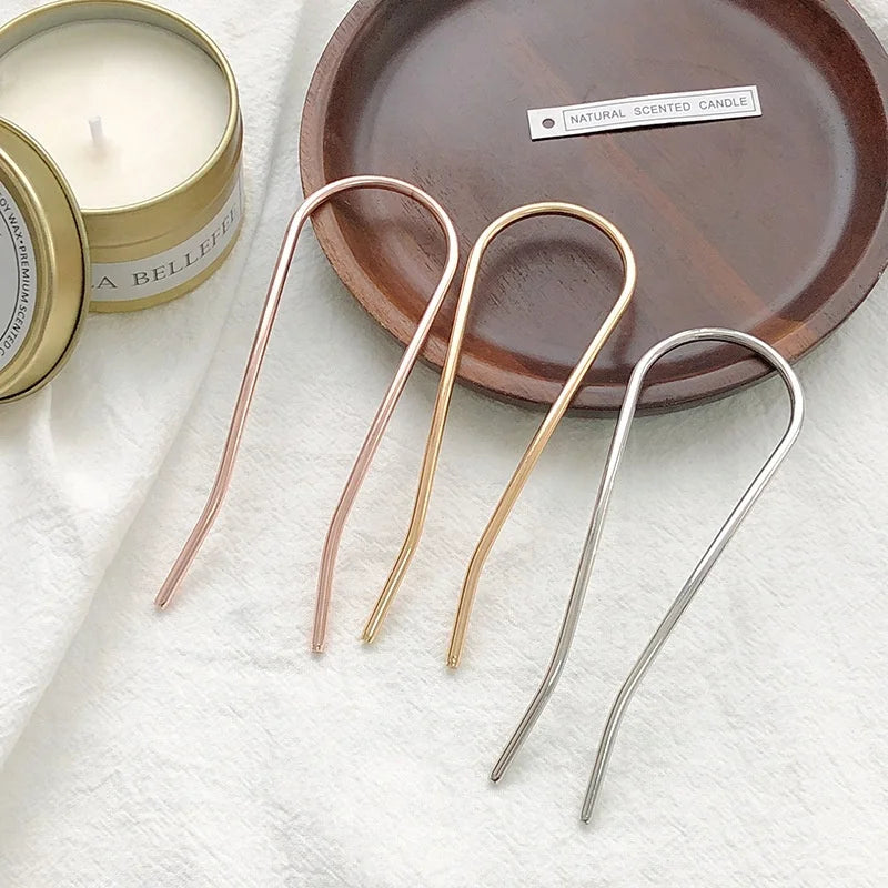 Rose Gold Silver 2 Prong Bun Metal Alloy Hairpins Hair Fork U Shaped Updo Hair Sticks Pin for Hair Styling Tool Accessories