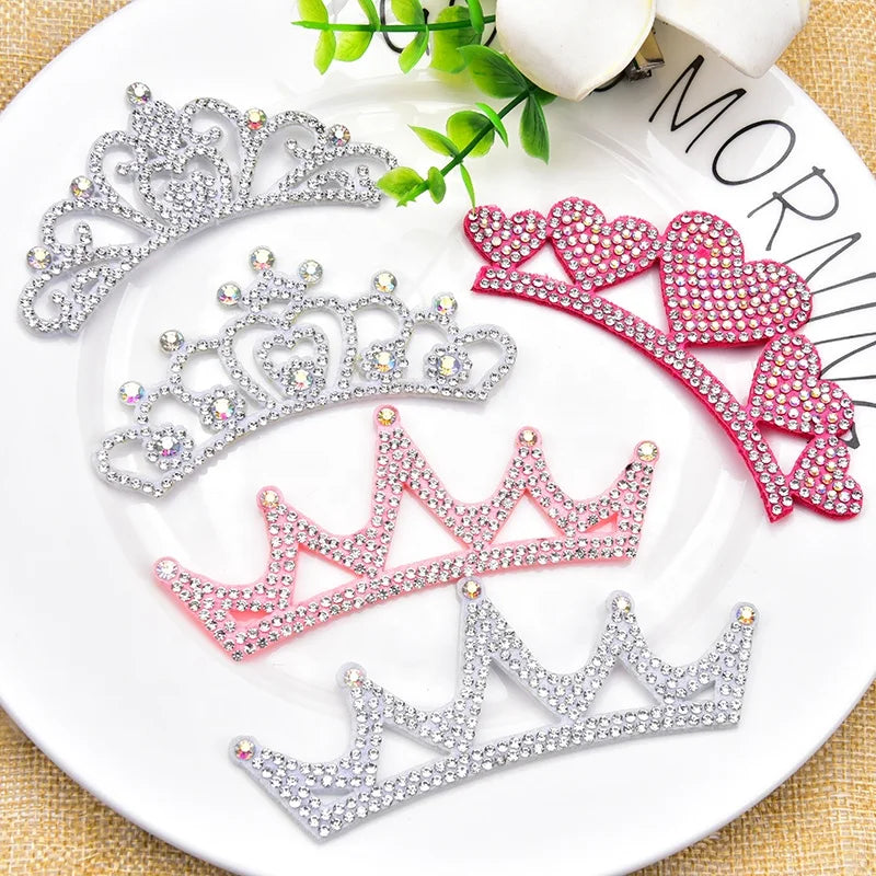 Felt Rhinestone Crystal Crown Applique Patches for Kids Clothes Hats Headband