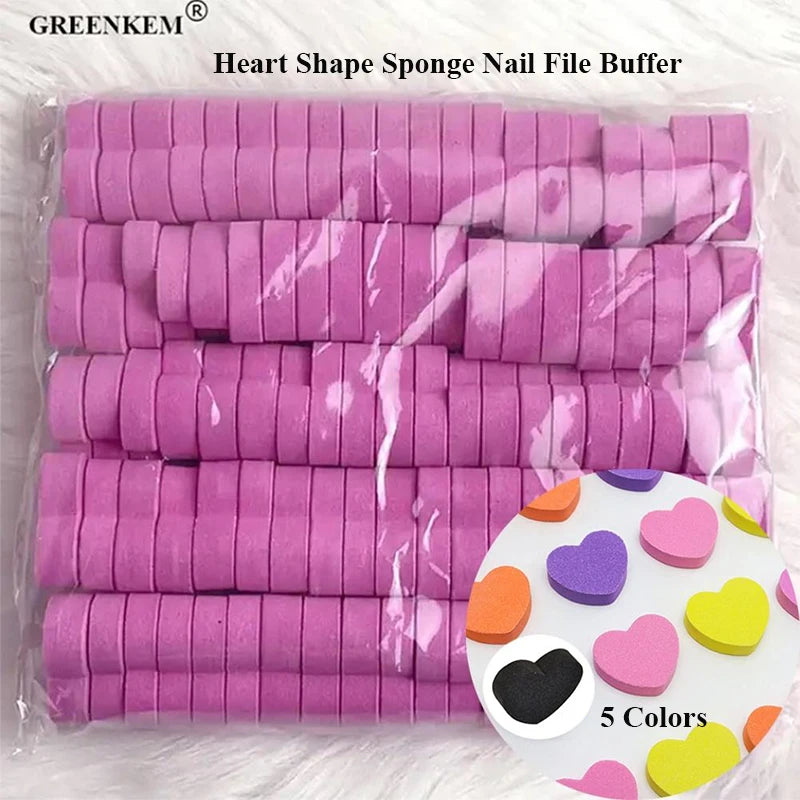 50PCS/Bag Custom Logo Factory Wholesale High Quality Heart Shape Sponge Nail File Buffer Buffers for Nail File