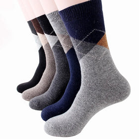 Wholesale Winter Classic Argyle Patterned Warm Socks Thick Thermal Wool Formal Dress Crew Socks for Men