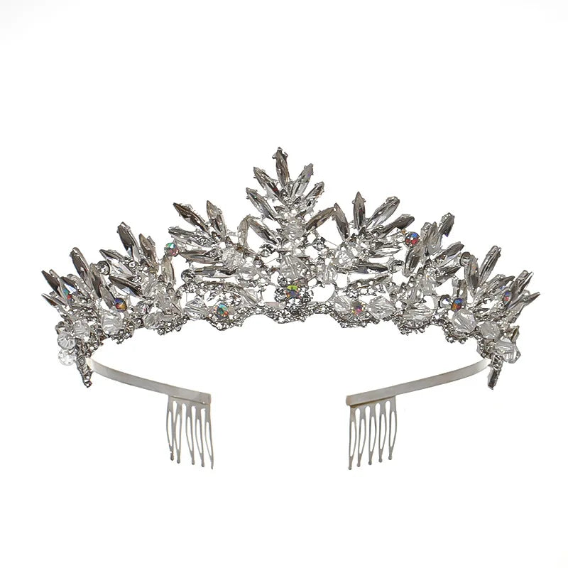 Wholesale Luxury Elegant Crystal Crown Tiara Handmade Flower-Shaped Jewelry Accessories for Engagement Anniversary Wedding Wings