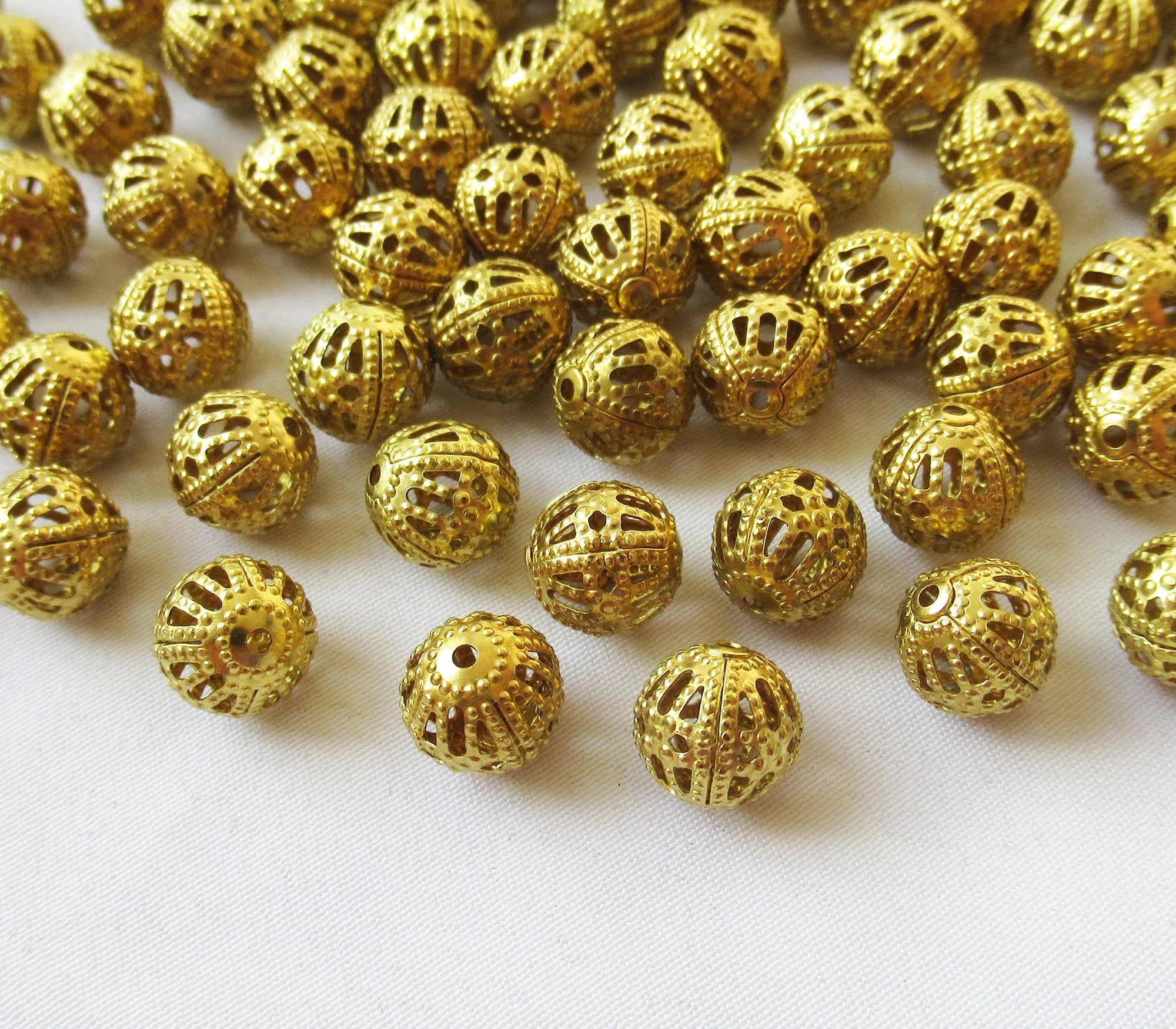 Brass Filigree Beads 8mm Round Hollow Spacers DIY Jewelry Findings