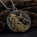 RTS Gold Stainless Steel Viking Wolf Charms Pendant Fashion Double-sided Viking Vegvisir Runes Necklace Pendant Jewelry