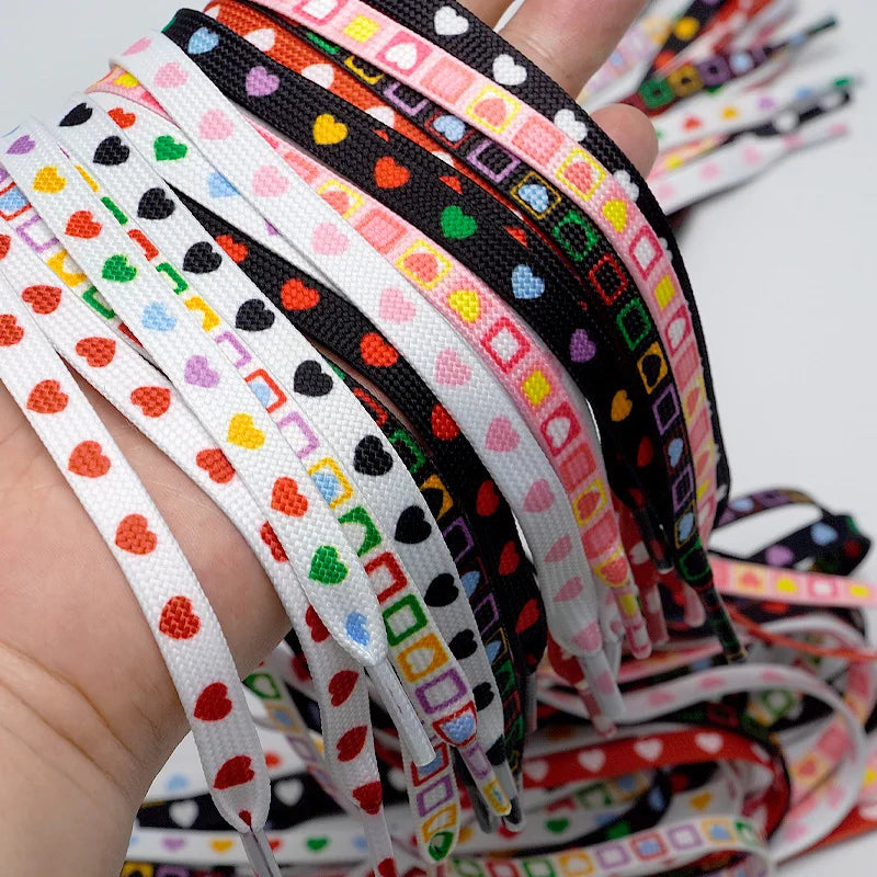 YH Versatile Cross-Border Flat Shoelace Pair Heart-Printed Valentine's Day Colorful Polyester Durable and Stylish