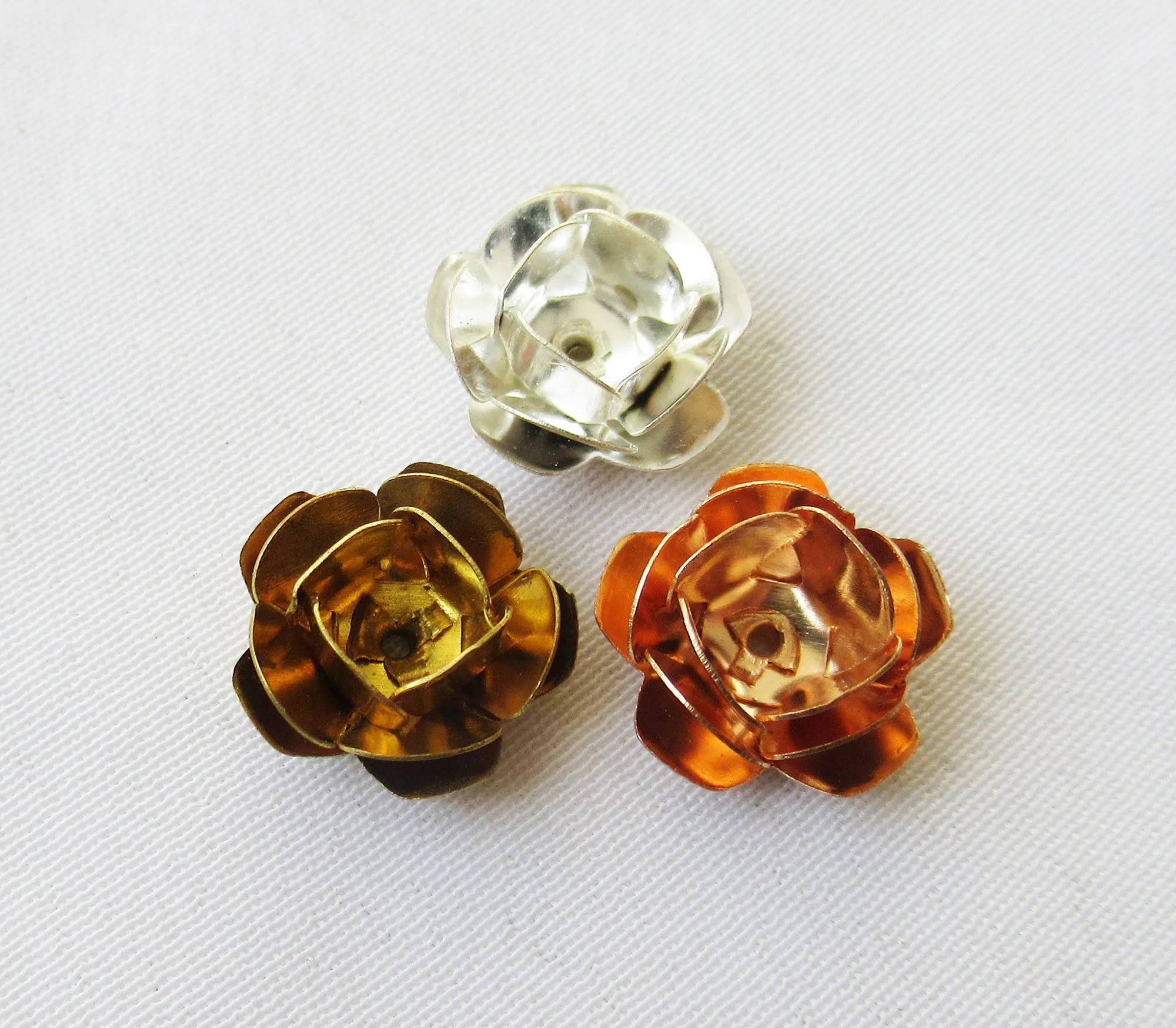 Brass Rose 11mm Floral Findings 3 Petal layers Brass Craft Supplies