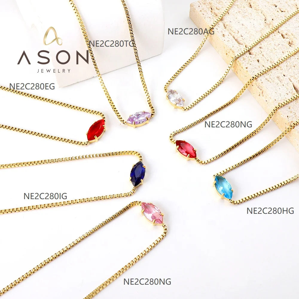Ason Jewelry Personality 18k Gold Plated Chain Crystal Zircon Pendant Necklace Women Dainty Minimalist Stainless Steel Necklace