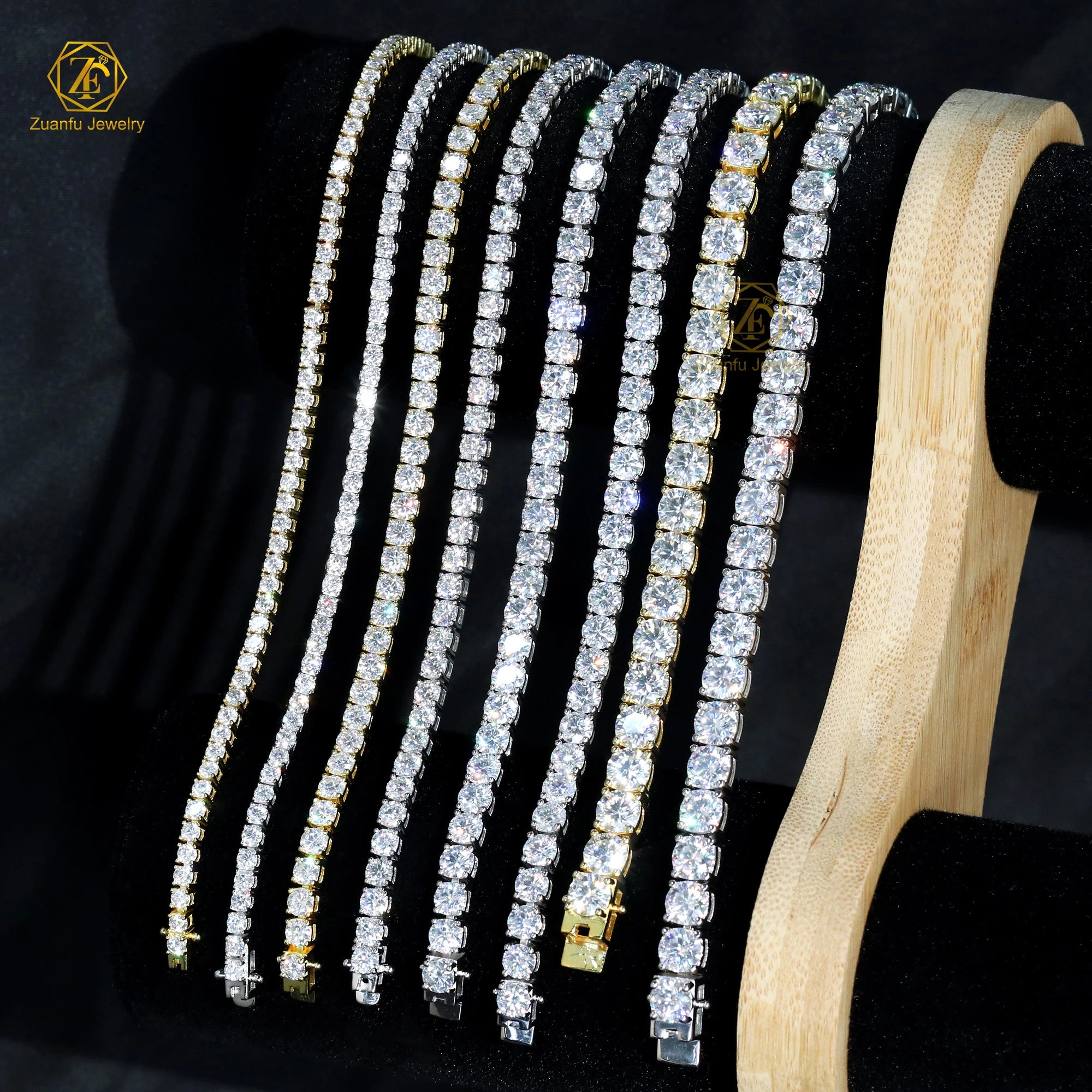 10K & 14K Gold HipHop Style Tennis Bracelet 2MM-6.5MM Round Brilliant Cut D VVS1 Moissanite Fashion Jewelry for Men and Women