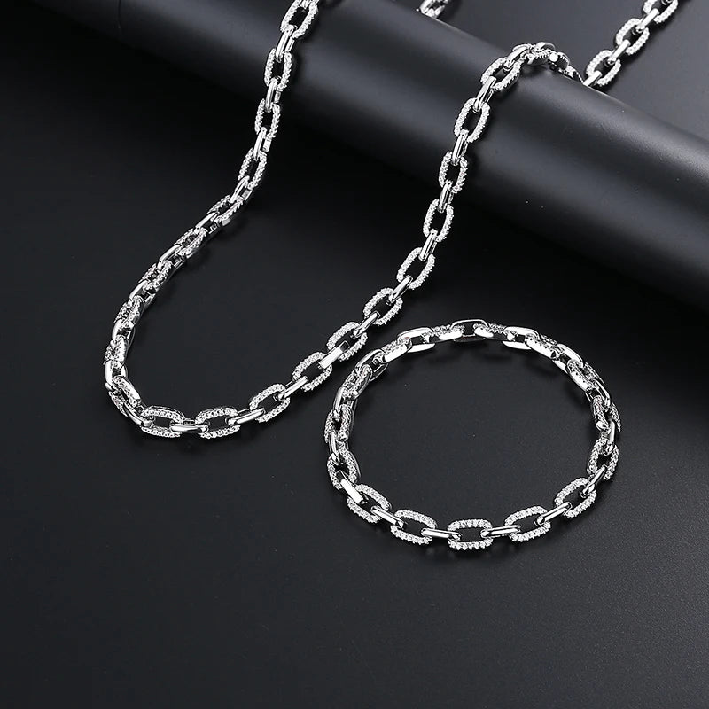 Luxury Jewelry Hip Hop Ice Out Necklace Men's Bracelet Cuban Chain Link Silver Necklace