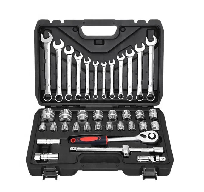 37pcs Industrial Chrome-Vanadium Steel Automotive Socket Ratchet Spanner Set Plastic Box OEM Customizable Metric for Vehicle
