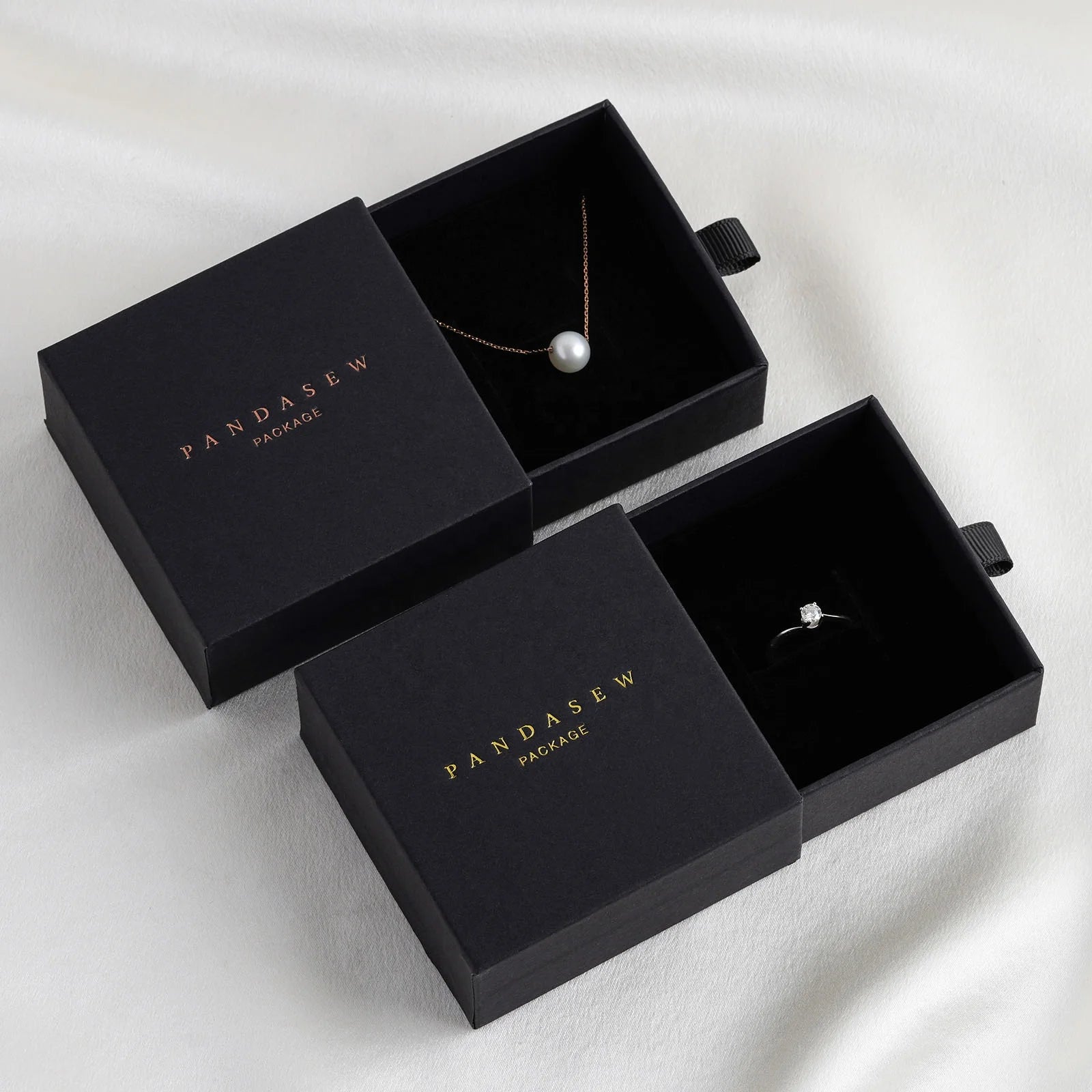 PandaSew Custom Logo Jewelry Packaging Drawer Box with Sponge for Necklace Ring Luxury Jewelry Boxes