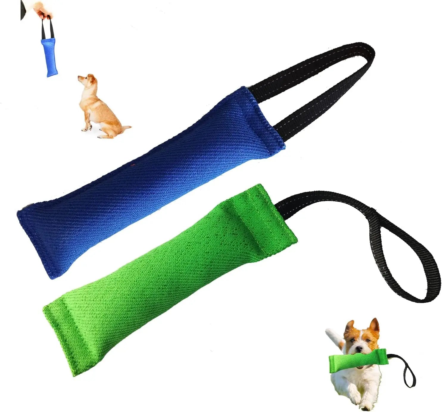 Strong Dog Bite Tug Toy Linen Dog Training Bite Pillow with 2 Handles for Medium to Large Dogs Tug of War
