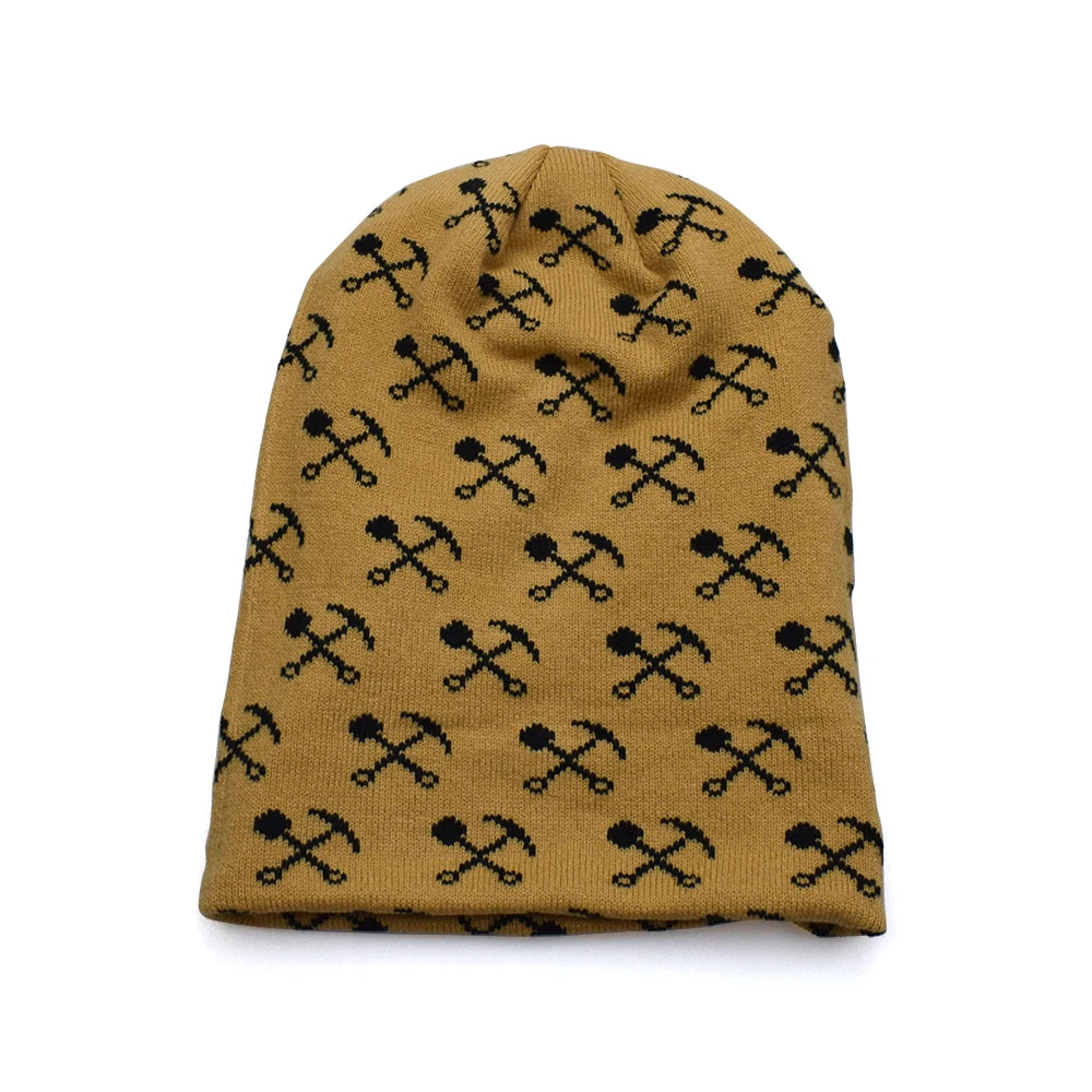 Custom Logo Designer Winter Knitted Jacquard Reversible Beanie Hats with Camouflage Dot & Bows Patterns for Business & Beach Use