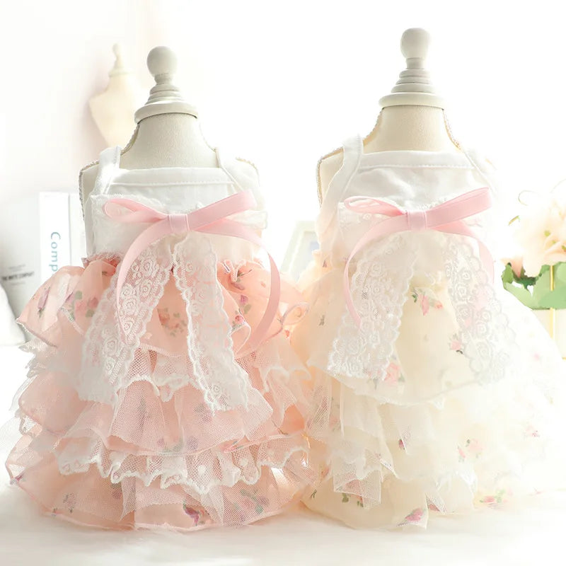 Wholesale Luxury Girl Small Pet Dog pink White Clothing Dress