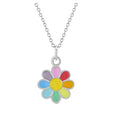 925 Sterling Silver Rainbow Enamel Cute Daisy Pendant Necklace for Children and Young Girls Wedding & Party Occasions