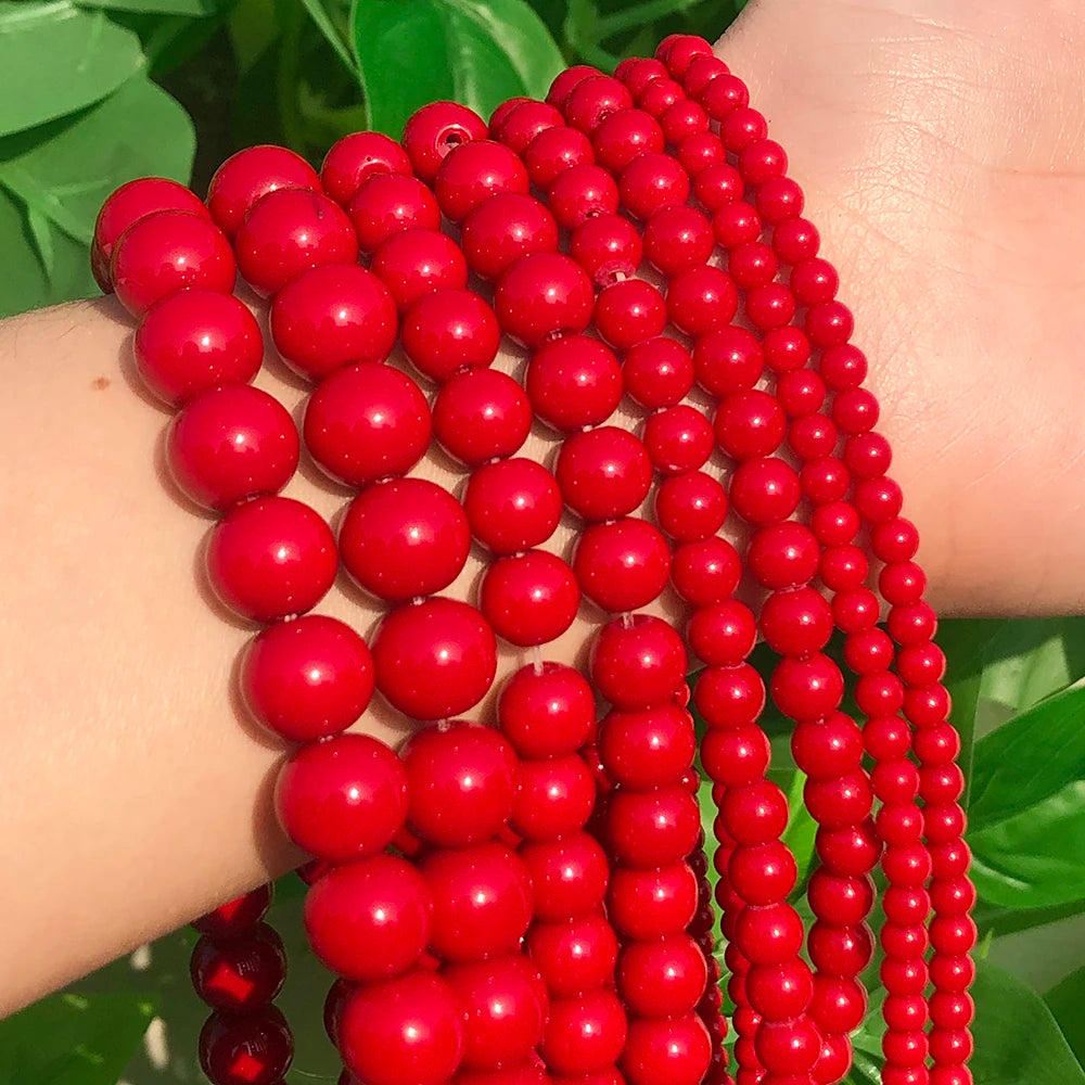 Wholesale Fashion 4/6/8/10/12mm Round Synthetic Red Coral Beads for Women & Girls DIY Jewelry Shell Bone & Coral Beads