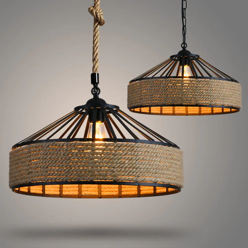 Hemp Rope Lights Modern Hanging Handmade Chandeliers Retro Home Decoration Indoor Light Vintage Rope Pendant Lights