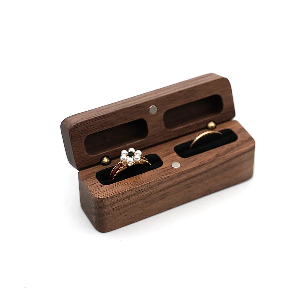 Luxury Jewellery Packaging Two Ring Box Wood  Double Ring Box Wooden Ring Boxes for Engraving