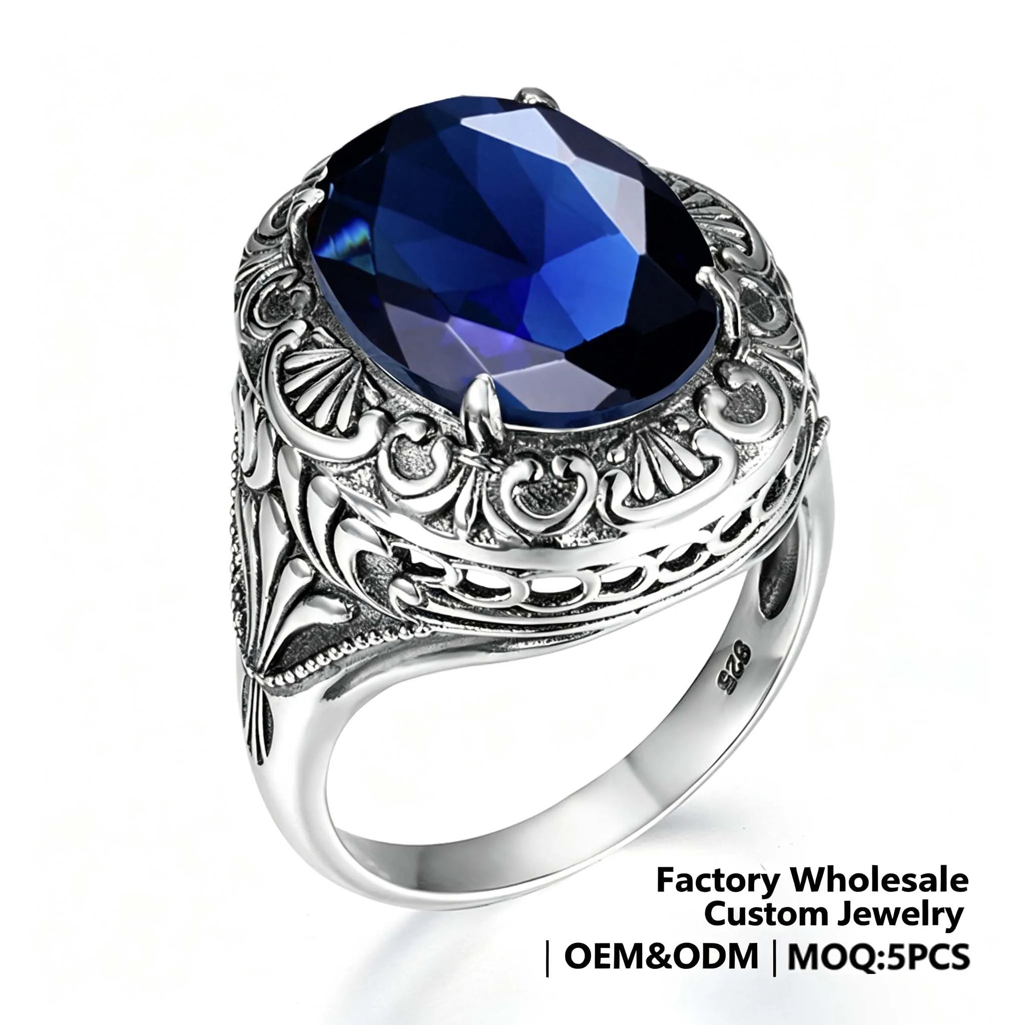 Vintage Turkish Silver Rings 925 Exquisite Filigree Big Garnet Gemstone Party Granny Ring Jewelry Manufacturer