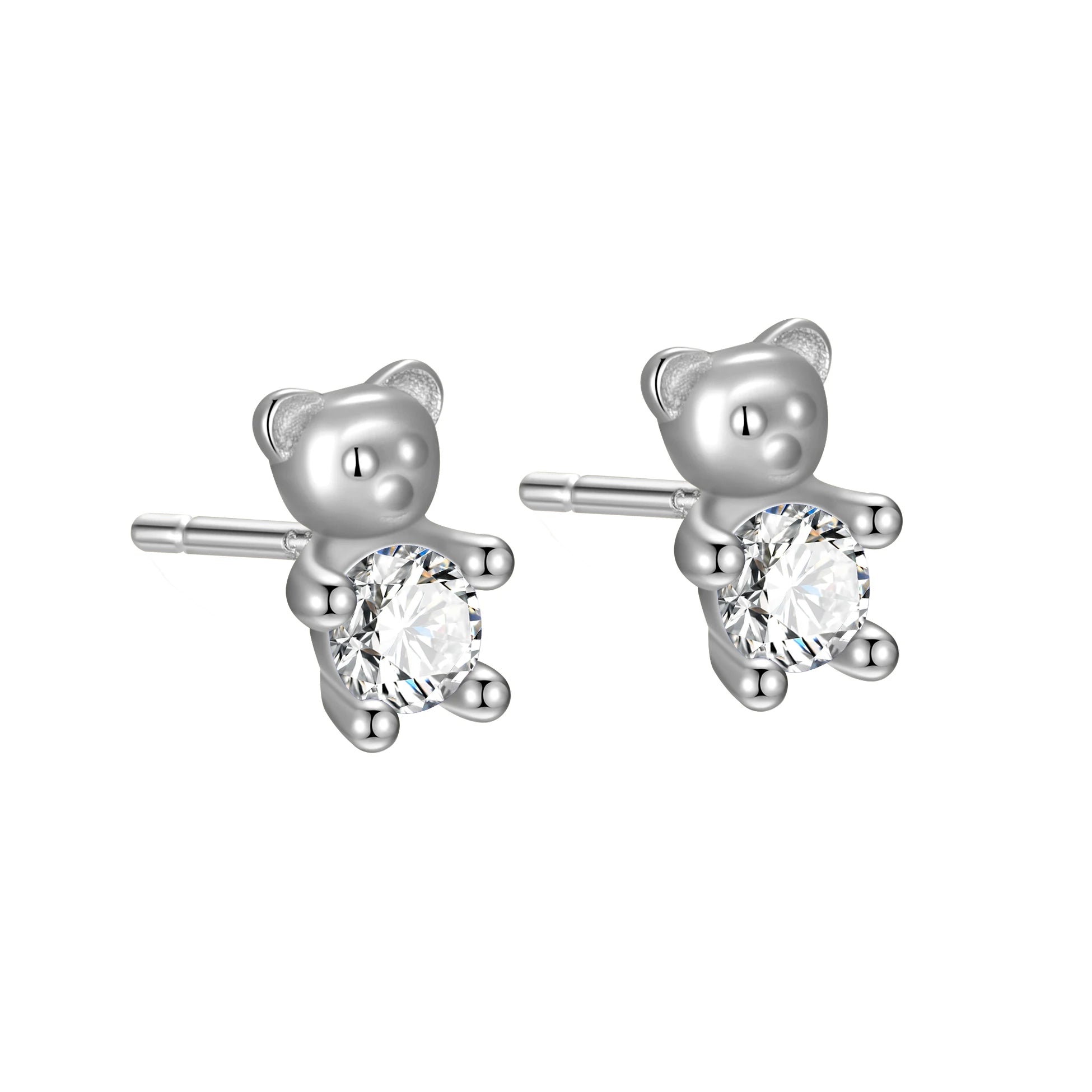 925 Sterling Silver Earrings Designer Colorful CZ Bear Stud for Women Kids Birthday Gift Hypoallergenic Fine Jewelry