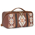 Bohemian PU Leather Travel Makeup Bag Portable Cosmetic Organizer with Dividers and Handle for Women