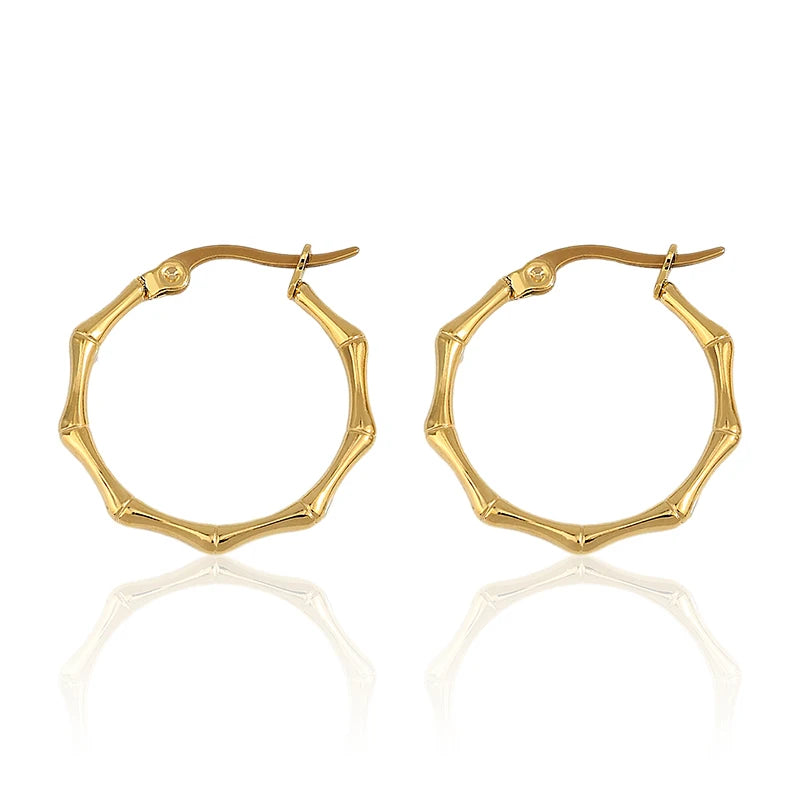New Trending Classic Jewelry Fancy Heart Bamboo Earrings Golden Stainless Steel Hoop Earrings for Women
