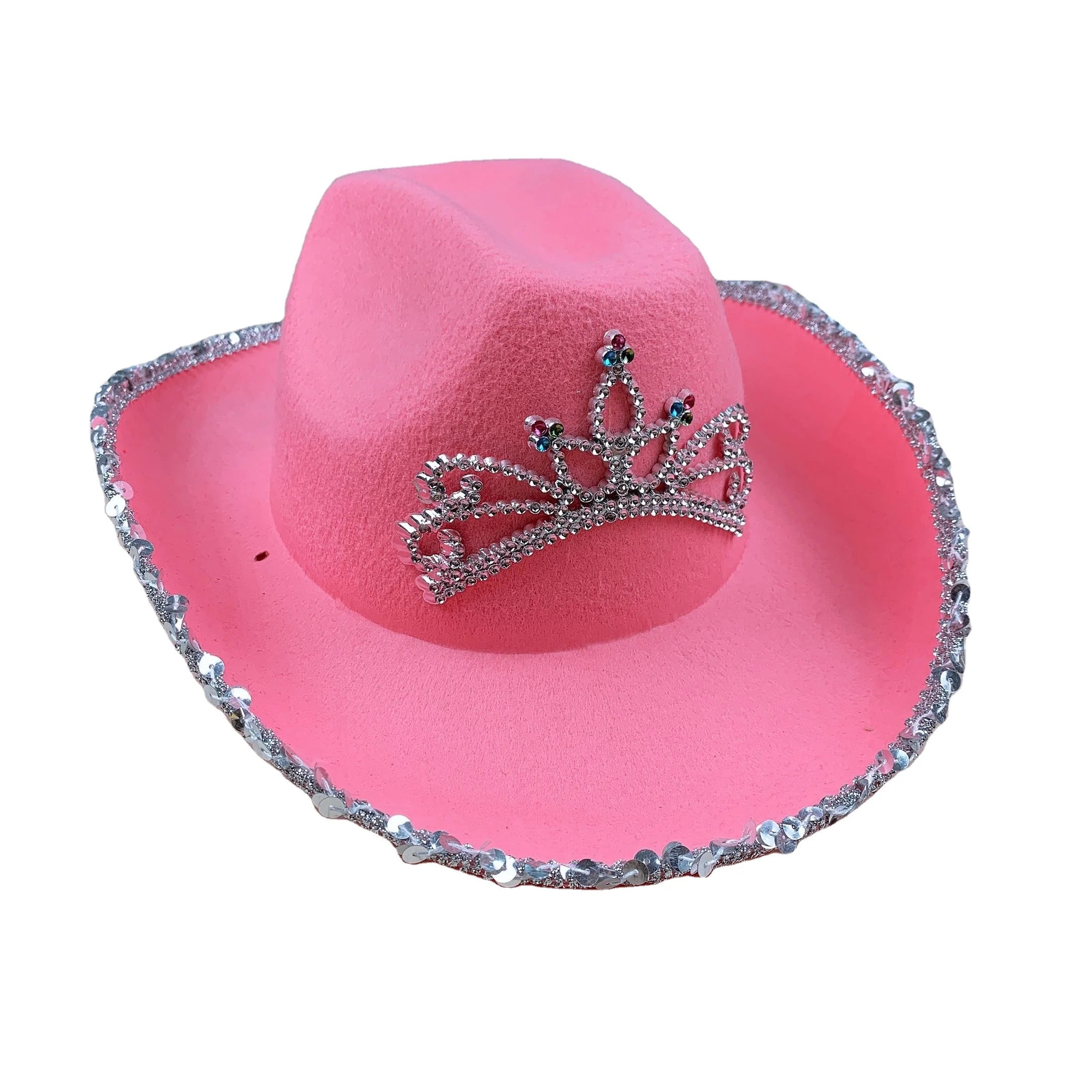 Pink Rhinestone Bling Blinking Luxury Striped Pearls Felt Fuzzy Fashion Cowboy Cowgirl Party Hats Travel Outdoor Unisex