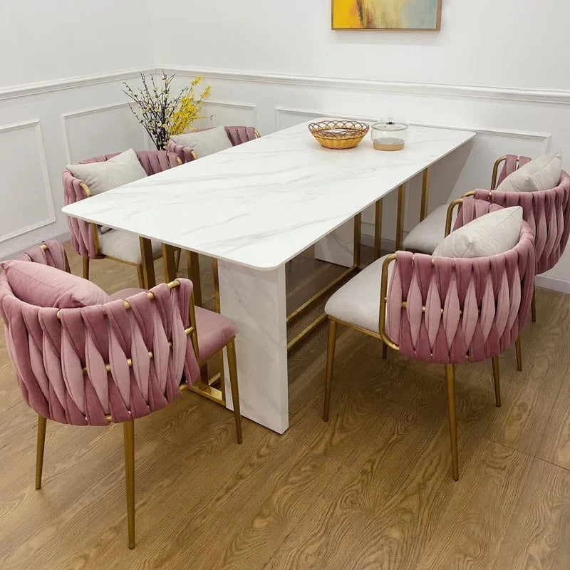 Low Price Armless Gray Dining Chair Pink Velvet Metal Synthetic Leather Light Home Living Room Workshop Restaurant Dinning Room