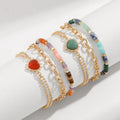 BINSHUO Wholesale Custom Natural Stone Jewelry Multi-Layer Love Heart Semi-Precious Stone Triple Stacked Bracelet Set for Women