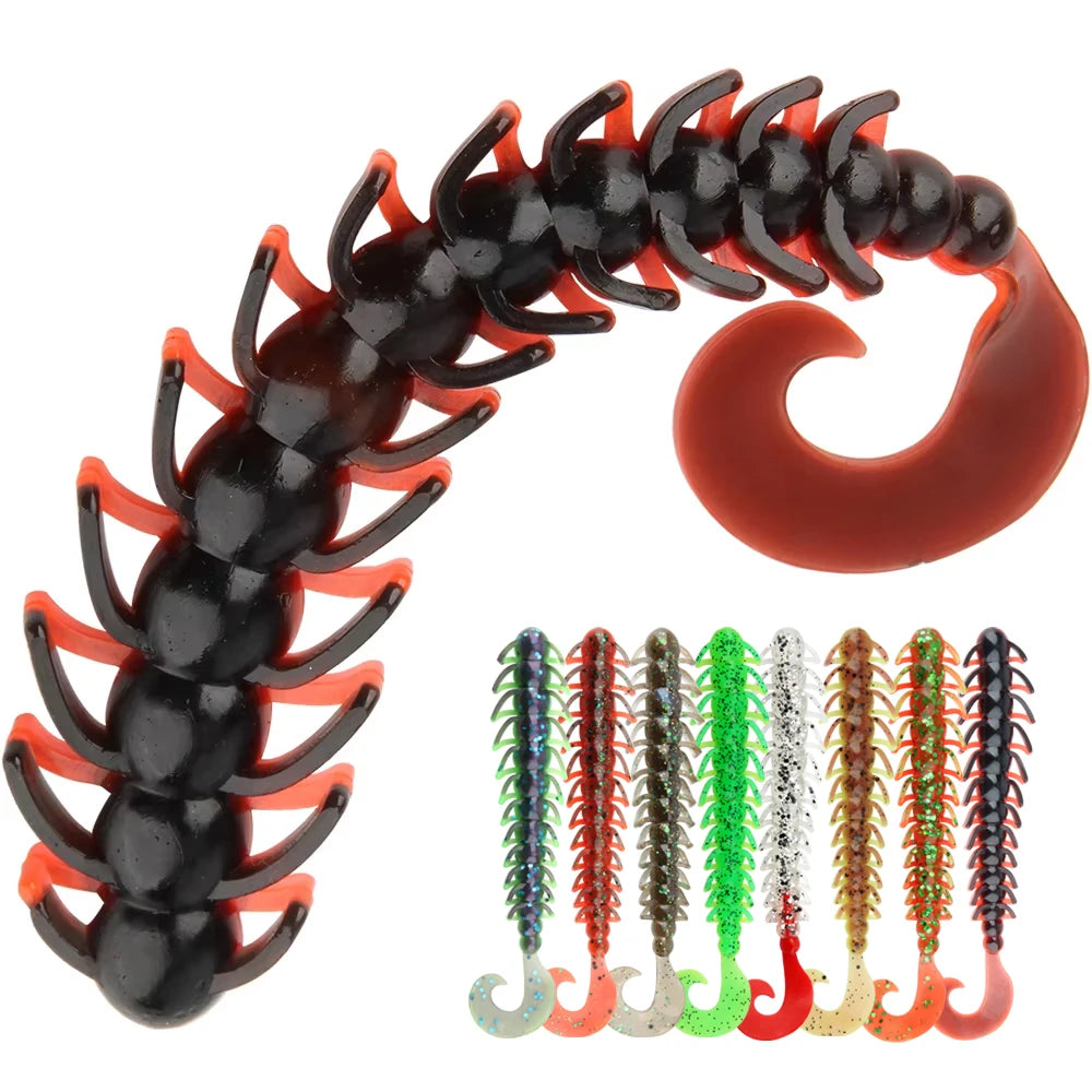 Spinpoler PVC Bass Fishing Lure 0.2oz/4.5in Centipede Soft Baits Artificial Rock Sea Bass Swimbait Fishing Tackle