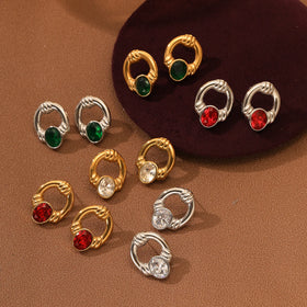 Vintage Earrings Stainless Steel Gold Plated Stud Earrings Multiple Colors Diamond Gold Hoop Earring Jewelry Women
