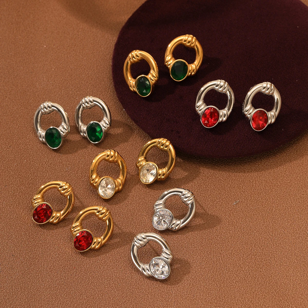 Vintage Earrings Stainless Steel Gold Plated Stud Earrings Multiple Colors Diamond Gold Hoop Earring Jewelry Women