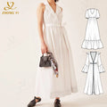 2024 Factory Custom Deep V-Neck Women's Summer Lapel Long Dress Belt Pure White Fairy Elegant Sleeveless Casual Midi Dresses