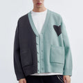 Oem Men Cotton Wool Knitted Cardigan Sweater Color Block Love Heart Intarsia V-Neck  Cardigan Sweater With Pocket